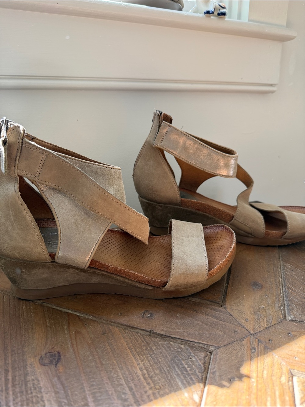 Miz Mooz Taupe Suede Wedge Sandals